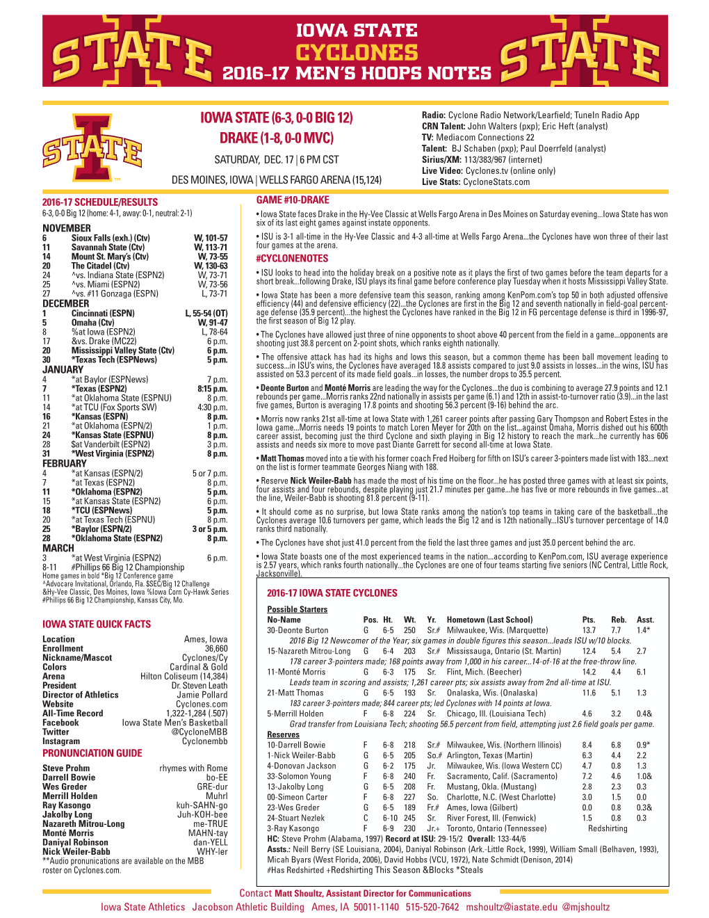 Iowa State Game Notes