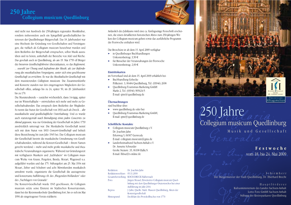 250 Jahre Collegium Musicum Quedlinburg