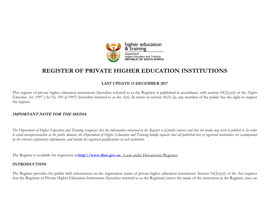 Private Higher Education Institutions