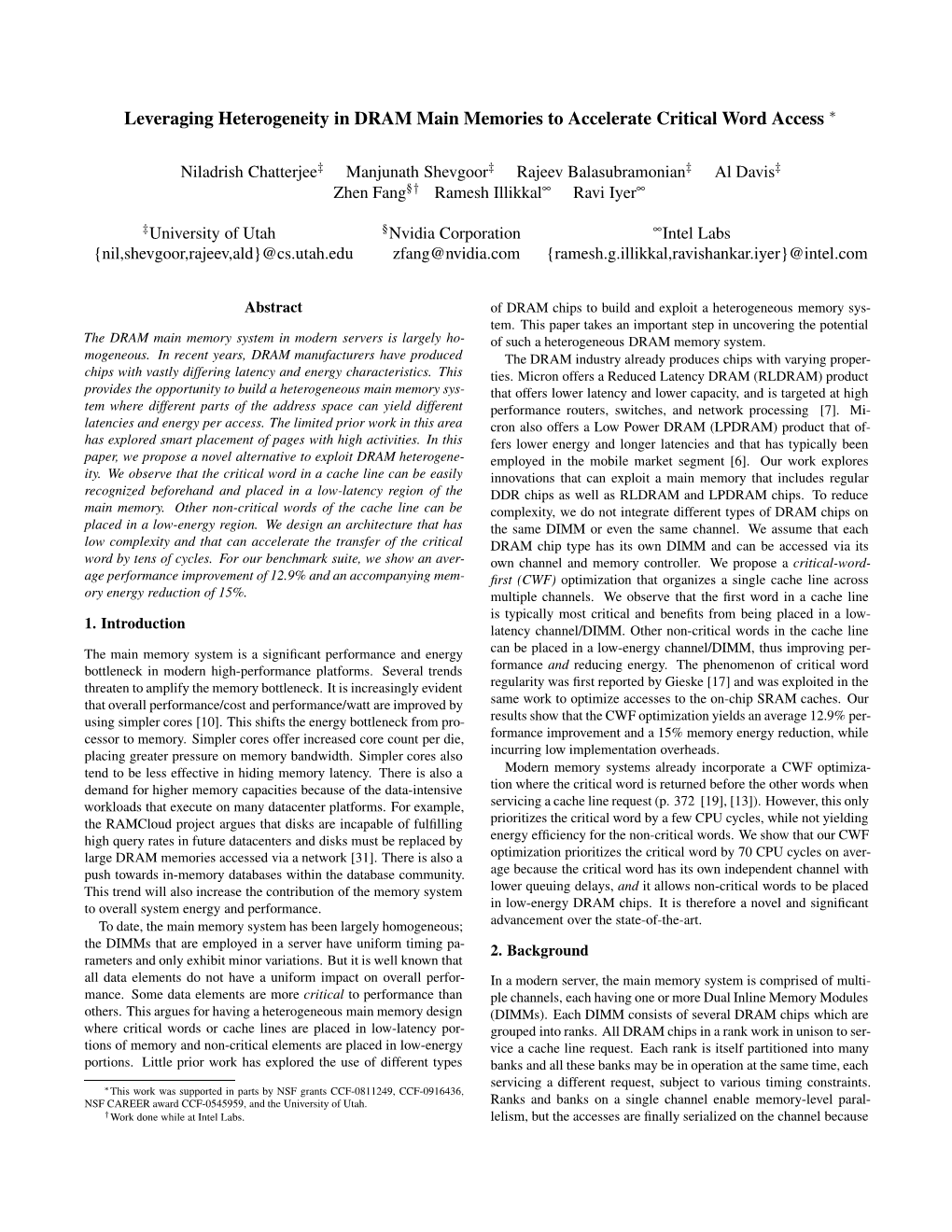 Leveraging Heterogeneity in DRAM Main Memories to Accelerate Critical Word Access ∗