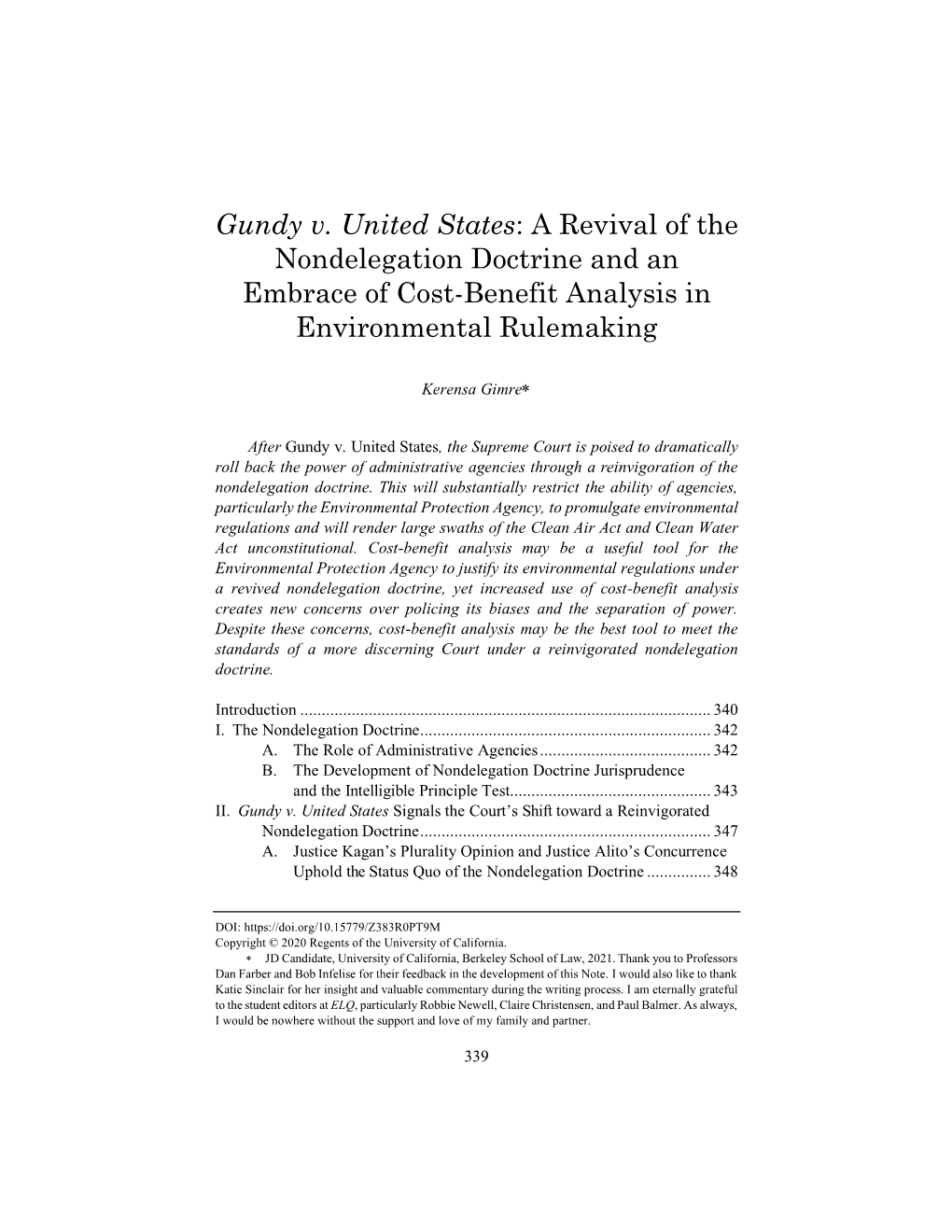 A Revival of the Nondelegation Doctrine and an Embrace of Cost-Benefit Analysis in Environmental Rulemaking