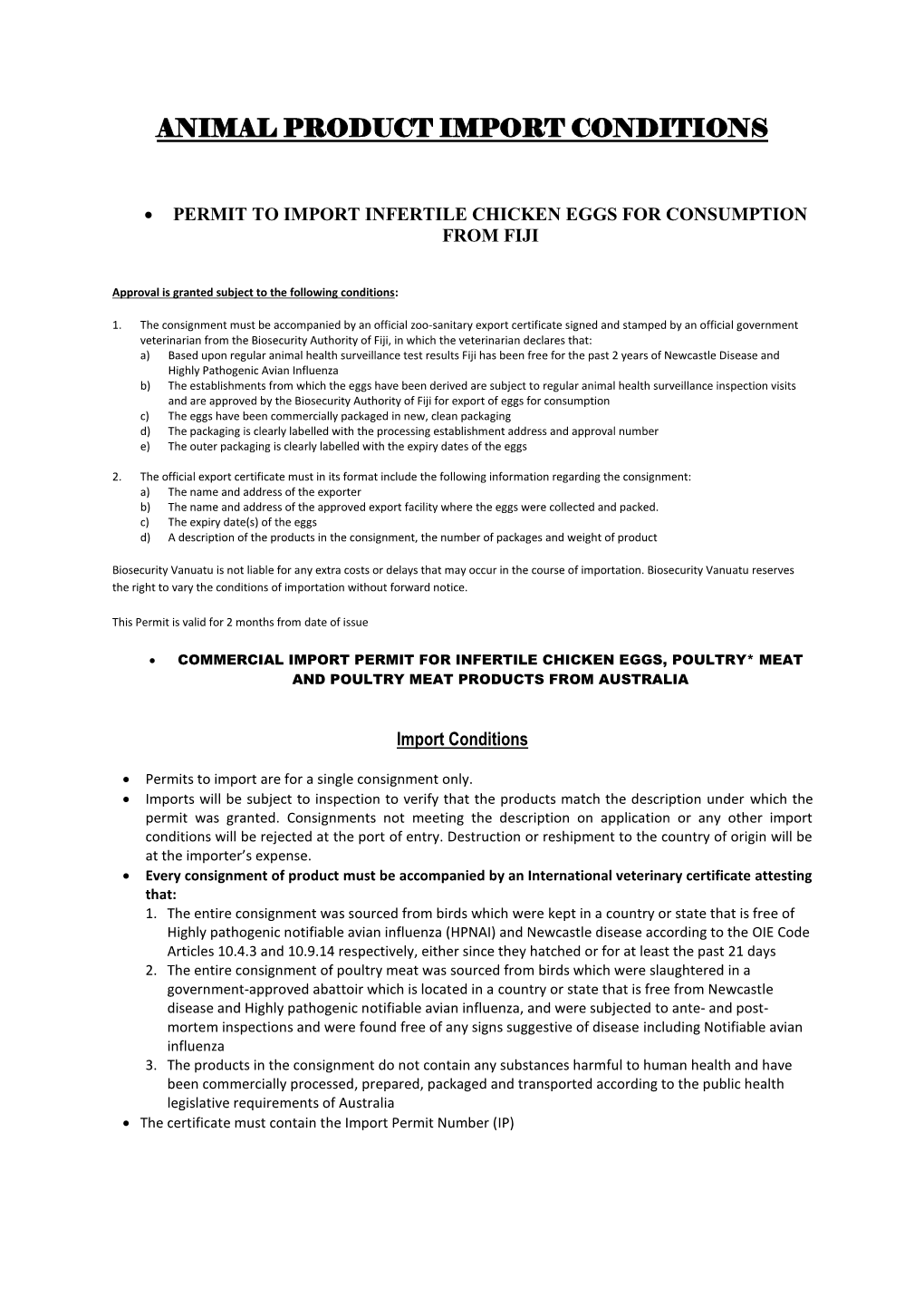 Animal Product Import Conditions