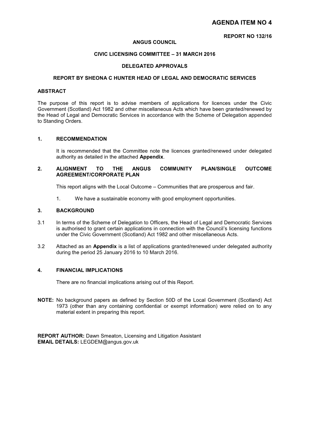 Civic Licensing Committee 31 March 2016