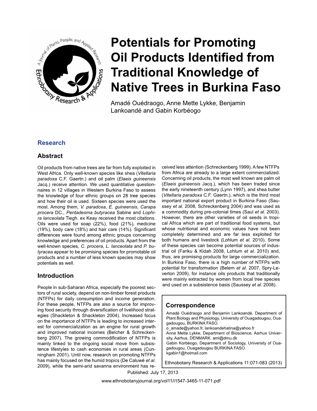 Potentials for Promoting Oil Products Identified from Traditional
