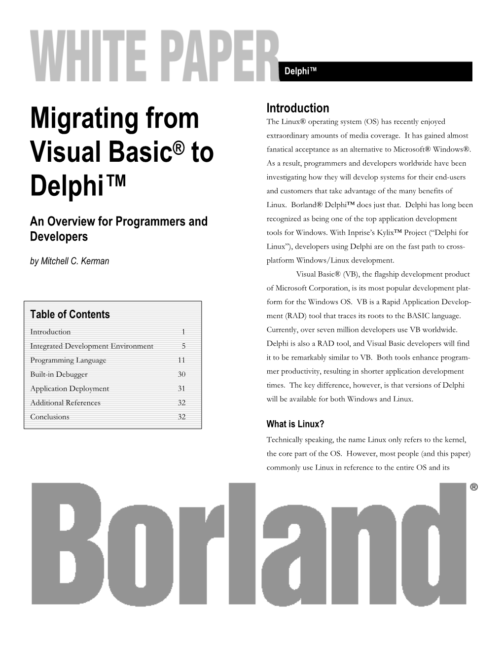 Migrating from Visual Basic® to Delphi™