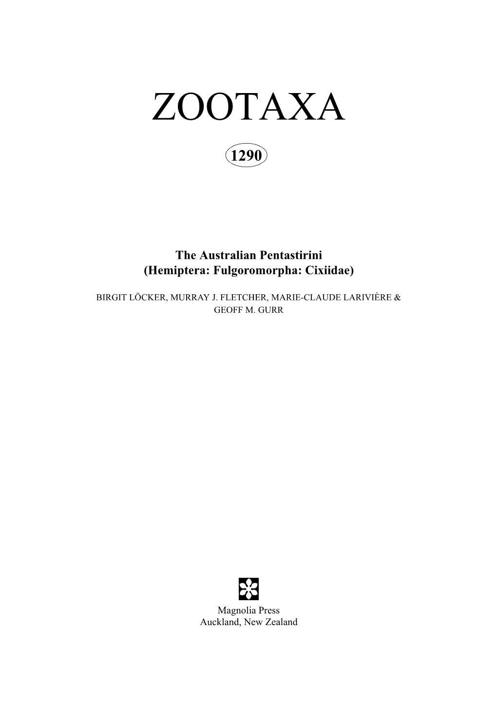 Zootaxa: the Australian Pentastirini (Hemiptera: Fulgoromorpha: Cixiidae)