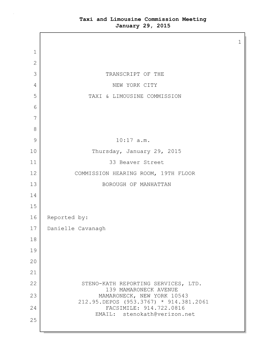 Taxi and Limousine Commission Meeting January 29, 2015