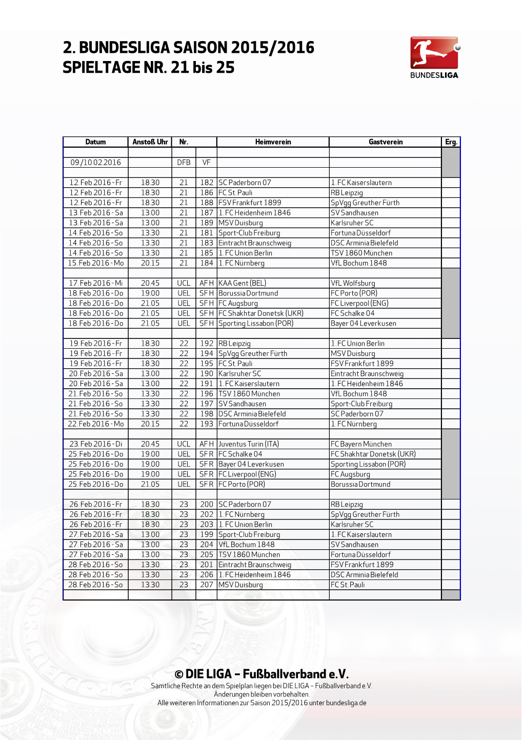 Bundesliga-Spielplan Saison 2015/2016