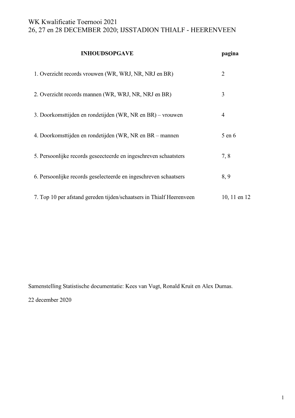 Statitische Informatie WK Kwalificatietoernooi 26-28