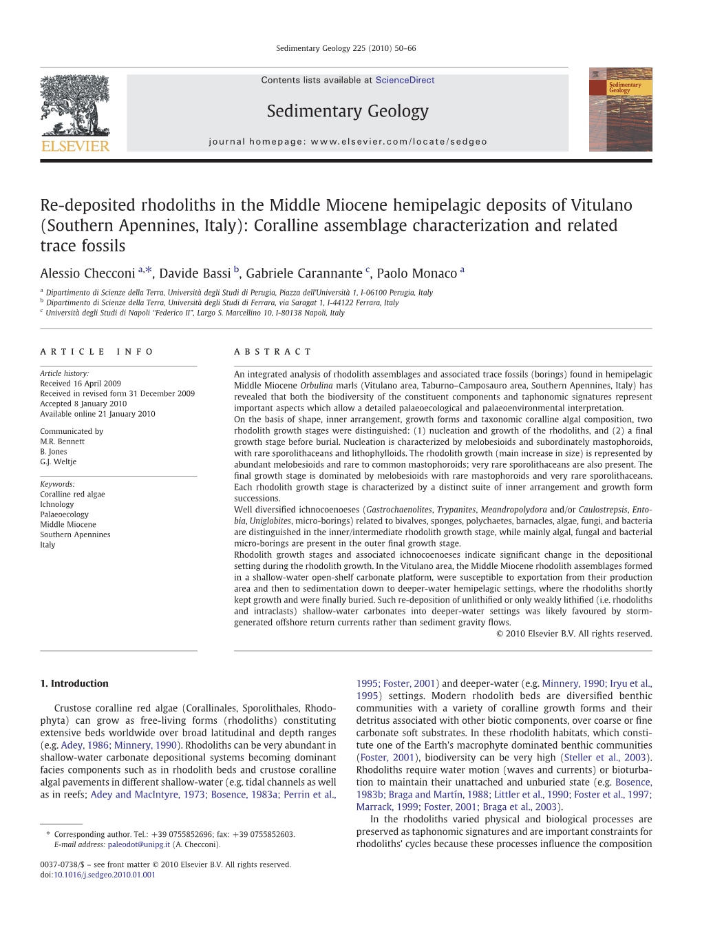 (Southern Apennines, Italy): Coralline Assemblage Characterization and Related Trace Fossils