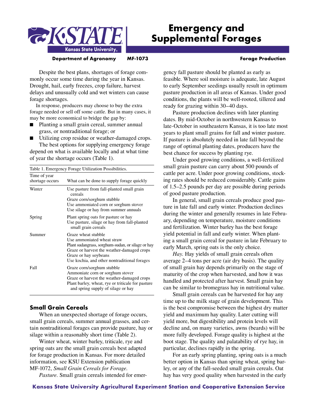 MF1073 Emergency and Supplemental Forages