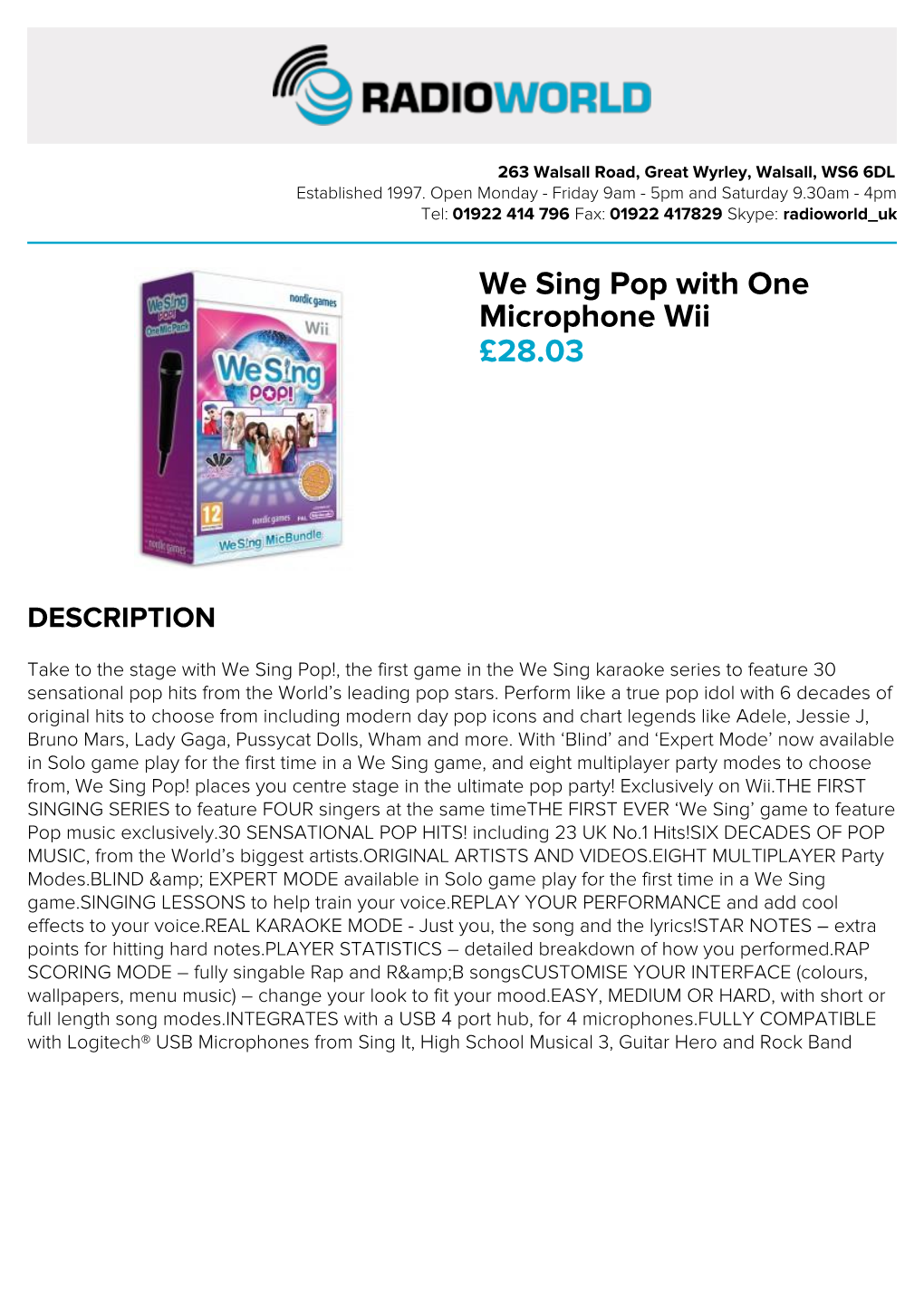 We Sing Pop with One Microphone Wii £28.03