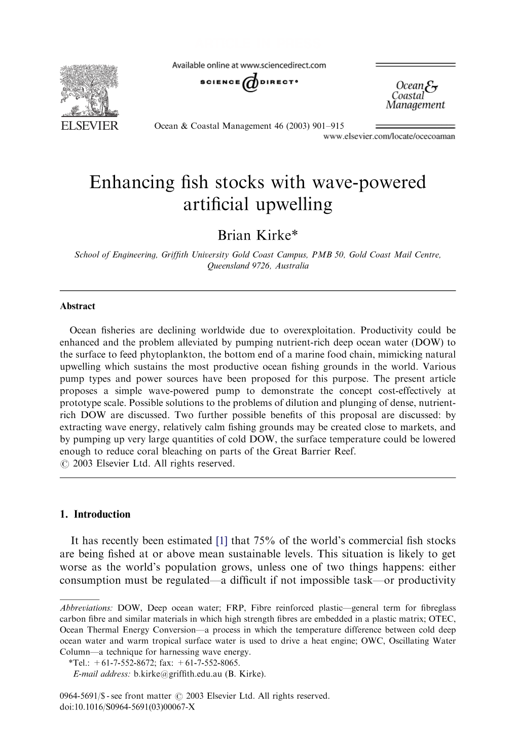 Enhancing Fish Stocks with Wave-Powered Artificial Upwelling