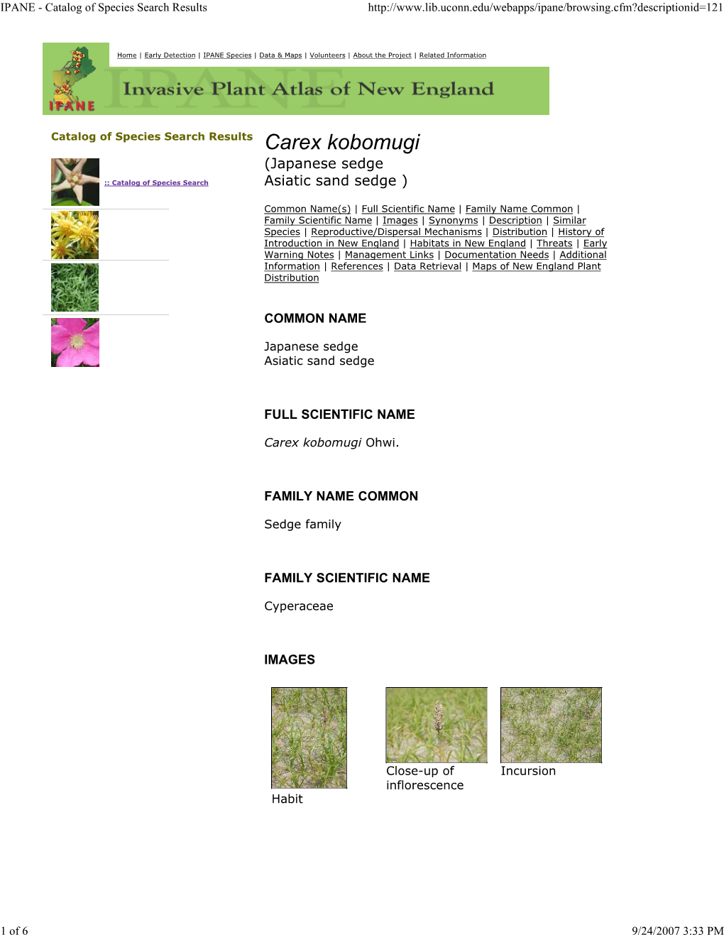 IPANE - Catalog of Species Search Results