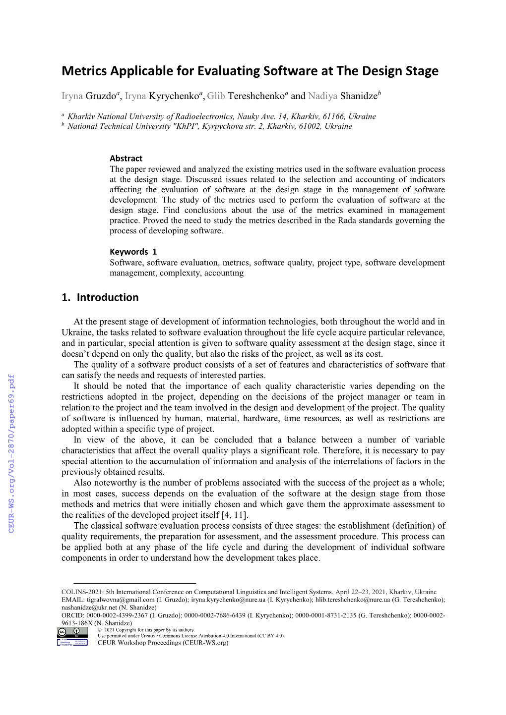 Metrics Applicable for Evaluating Software at the Design Stage