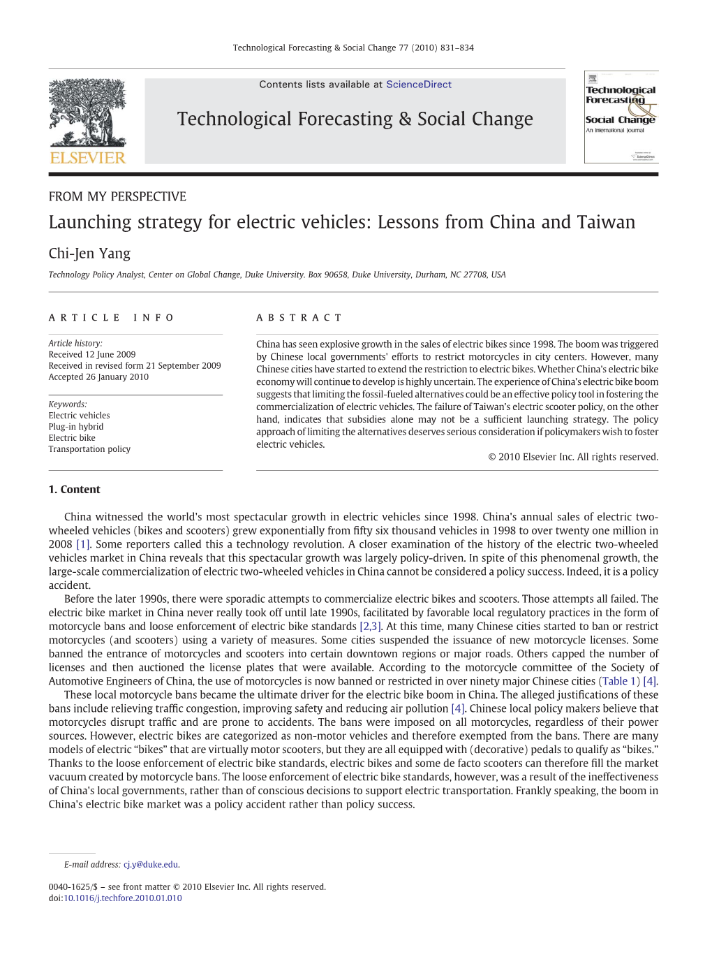 Launching Strategy for Electric Vehicles: Lessons from China and Taiwan