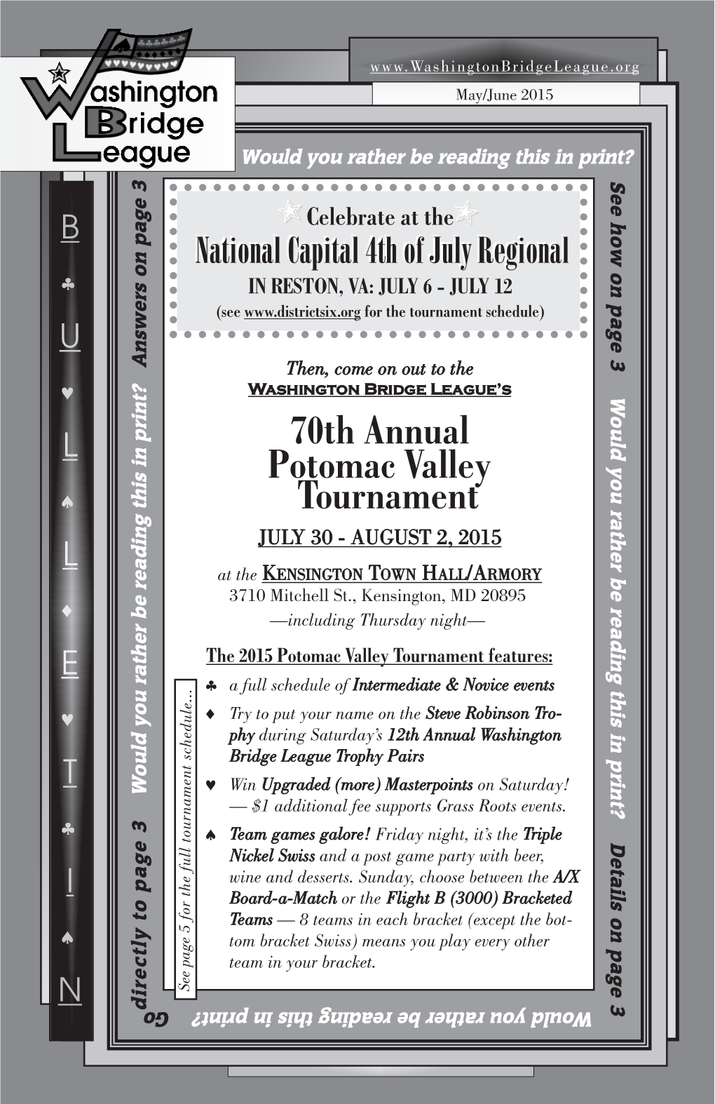 70Th Annual Potomac Valley Tournament: July 30-August 2, 2015
