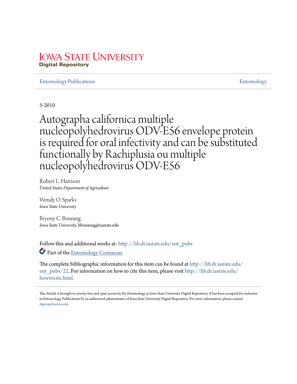 Autographa Californica Multiple Nucleopolyhedrovirus ODV-E56