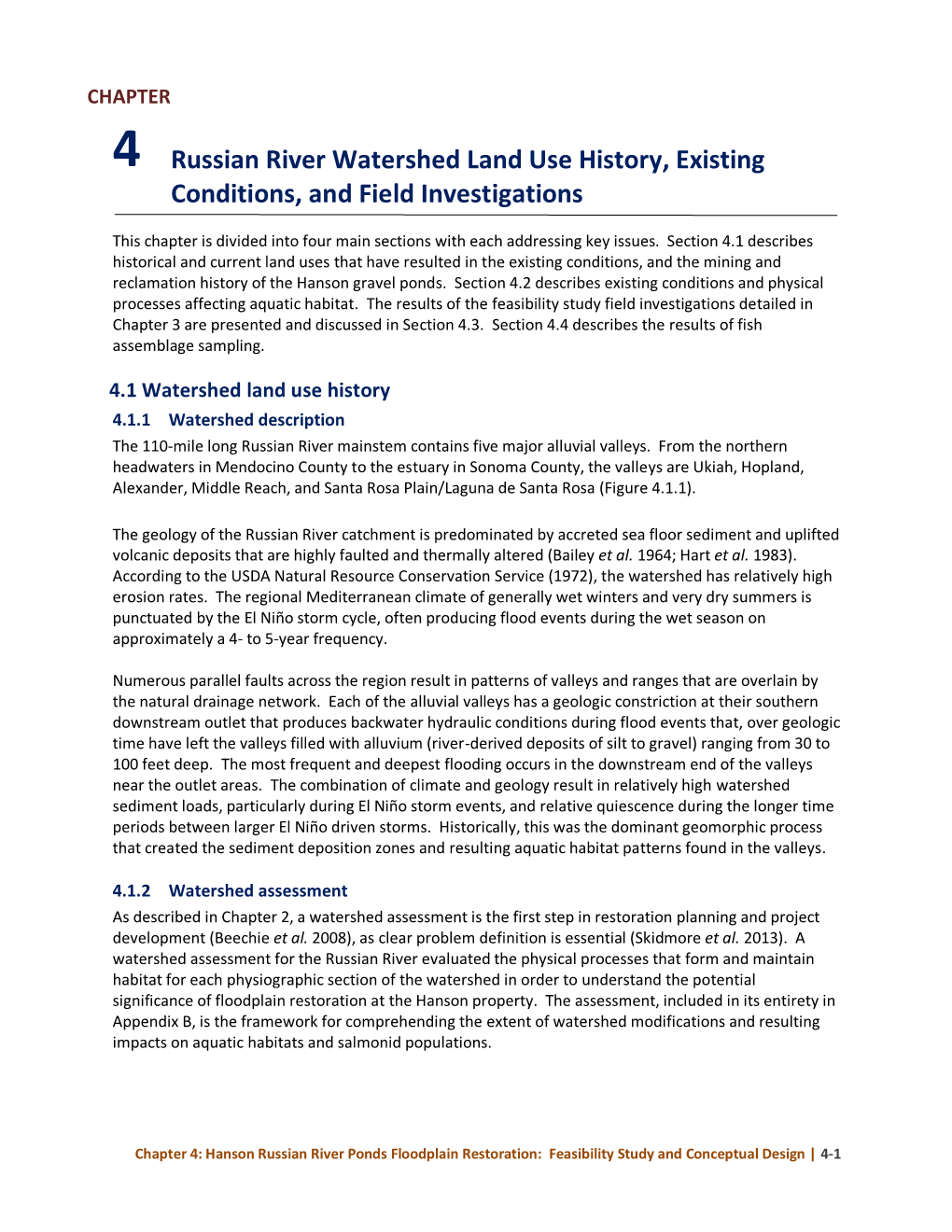 Russian River Watershed Land Use History, Existing Conditions, and Field Investigations