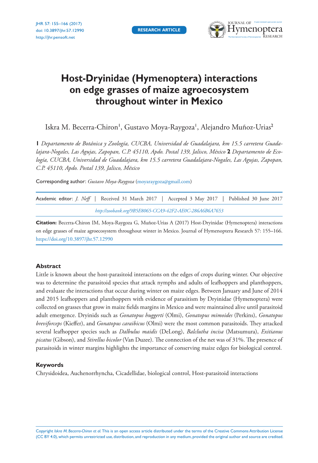 (Hymenoptera) Interactions on Edge Grasses of Maize Agroecosystem