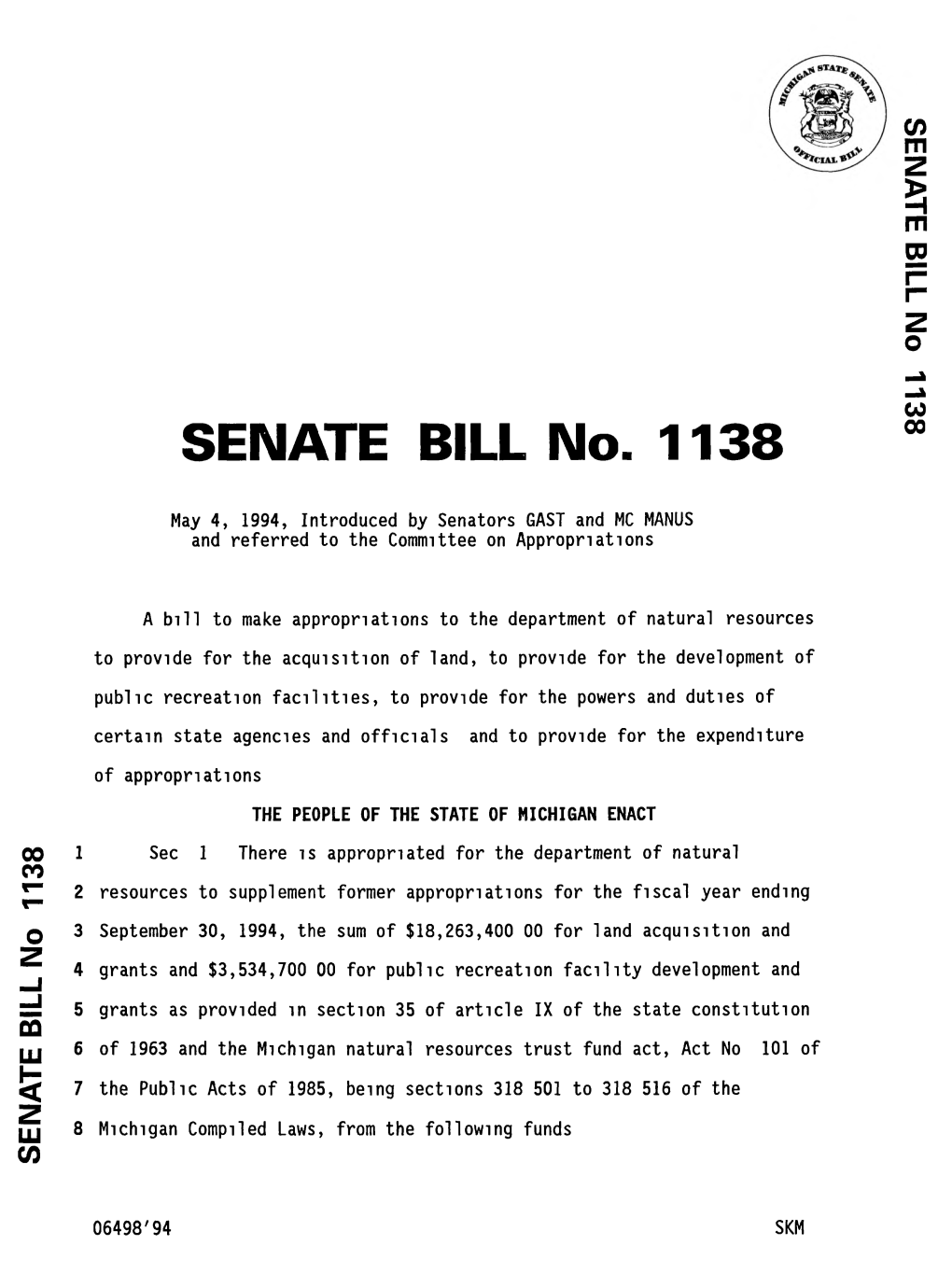 1994 Senate Introduced Bill 1138