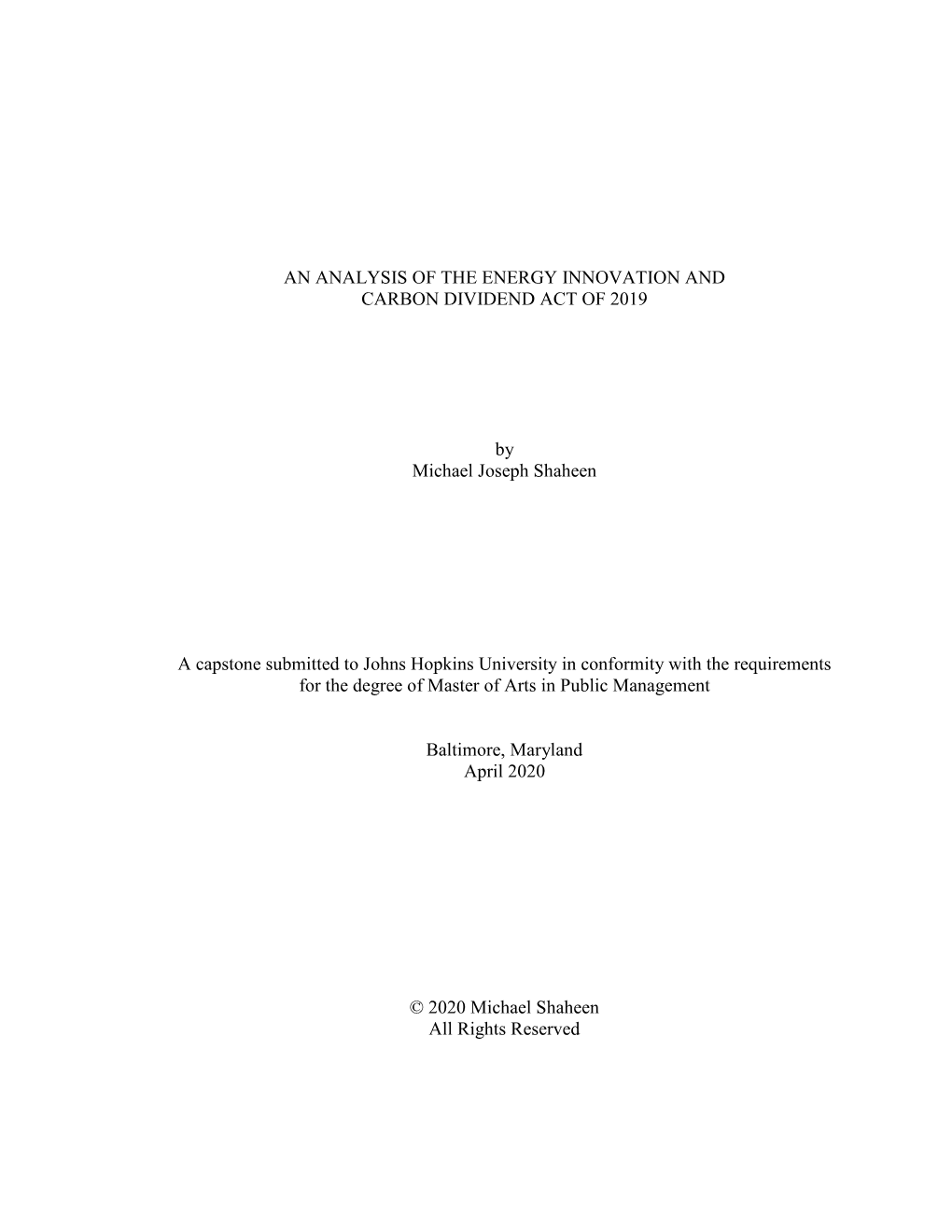 An Analysis of the Energy Innovation and Carbon Dividend Act of 2019