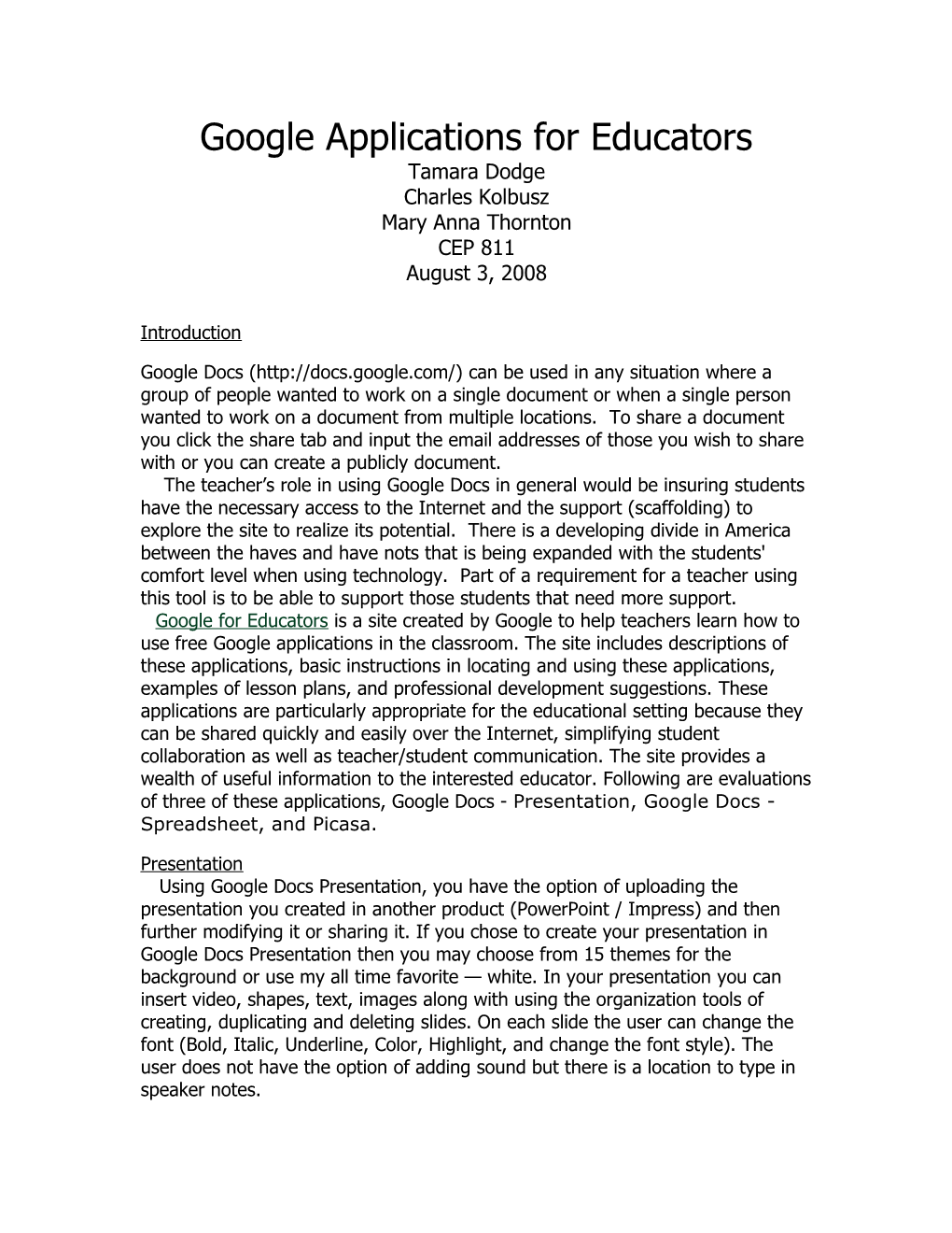 Google Applications for Educators