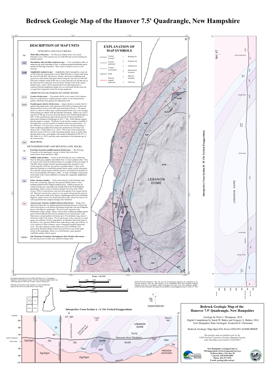 Bedrock Geologic Map of the Hanover 7.5' Quadrangle, New Hampshire N