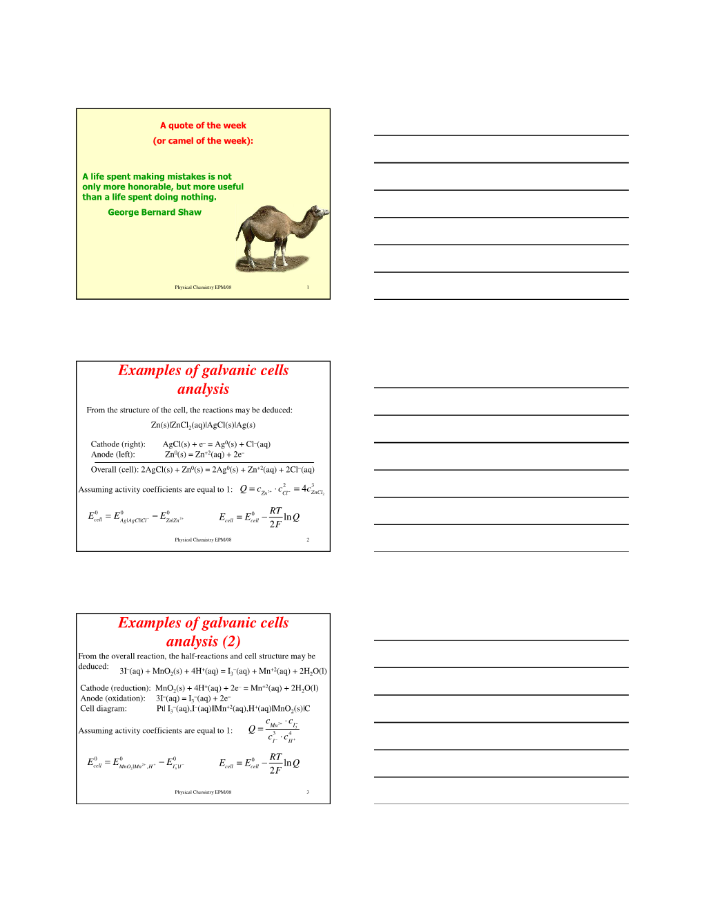 Examples of Galvanic Cells Analysis Examples of Galvanic Cells Analysis