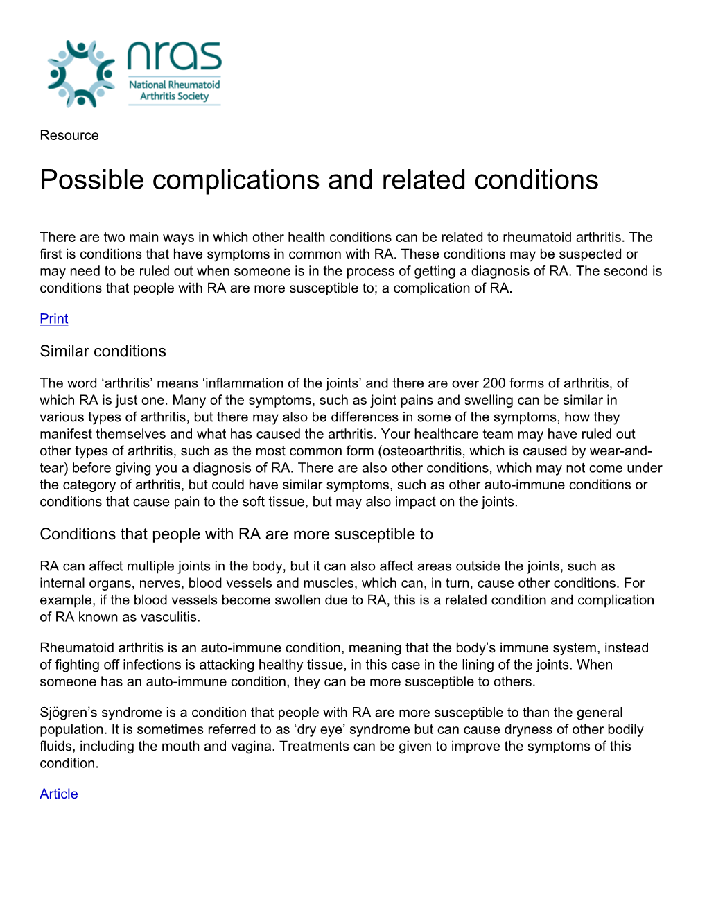 Possible Complications and Related Conditions