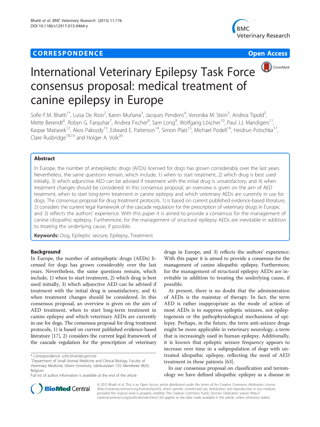 Medical Treatment of Canine Epilepsy in Europe Sofie F.M