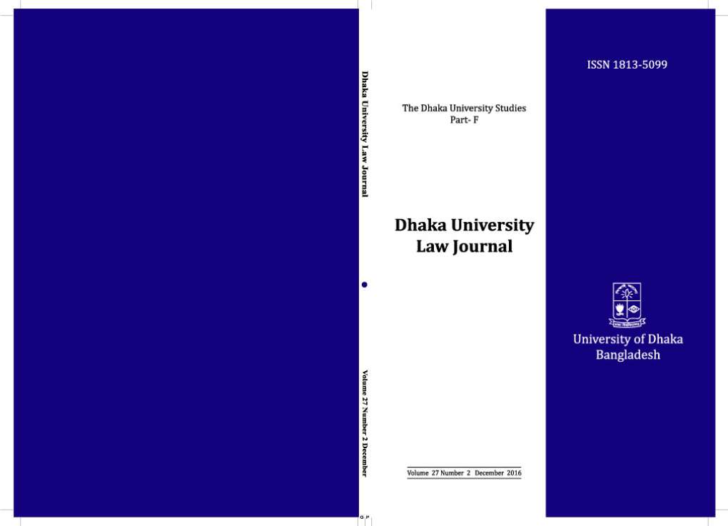 Dhaka University Law Journal (The Dhaka University Studies Part-F) Volume 27 Issue No 2 December 2016)