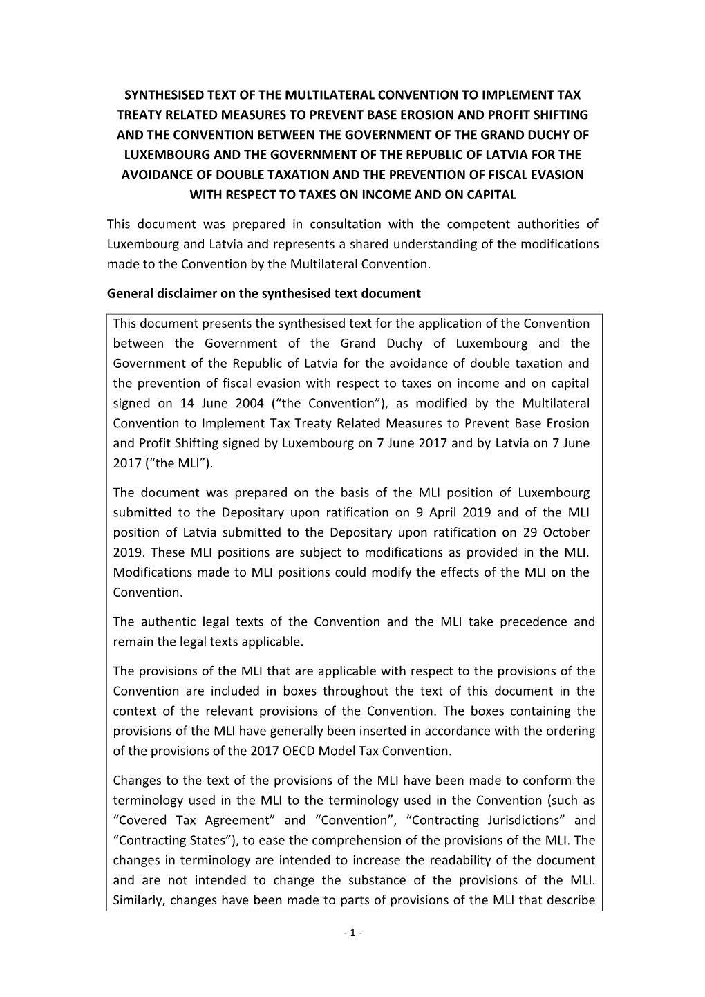 Synthesised Text of the Multilateral Convention To