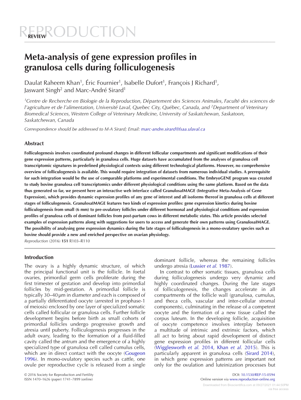 Meta-Analysis of Gene Expression Profiles in Granulosa Cells During Folliculogenesis