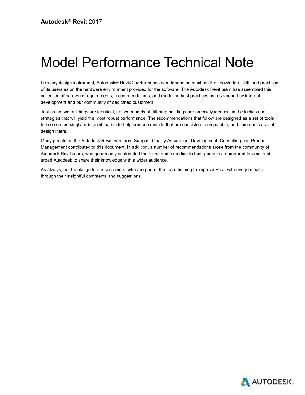 Revit Model Performance Technical Note