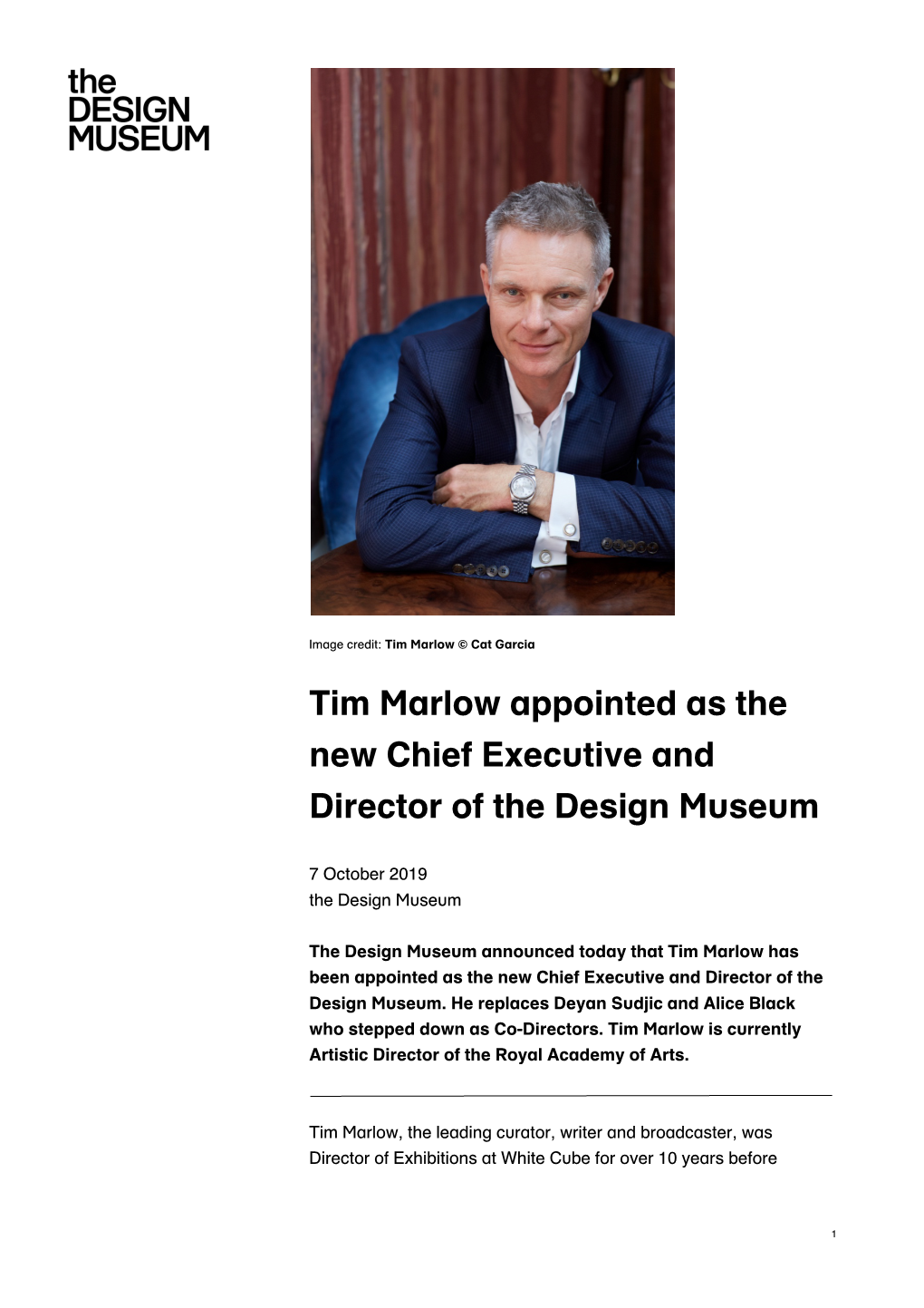 Tim Marlow Appointed As the New Chief Executive and Director of the Design Museum