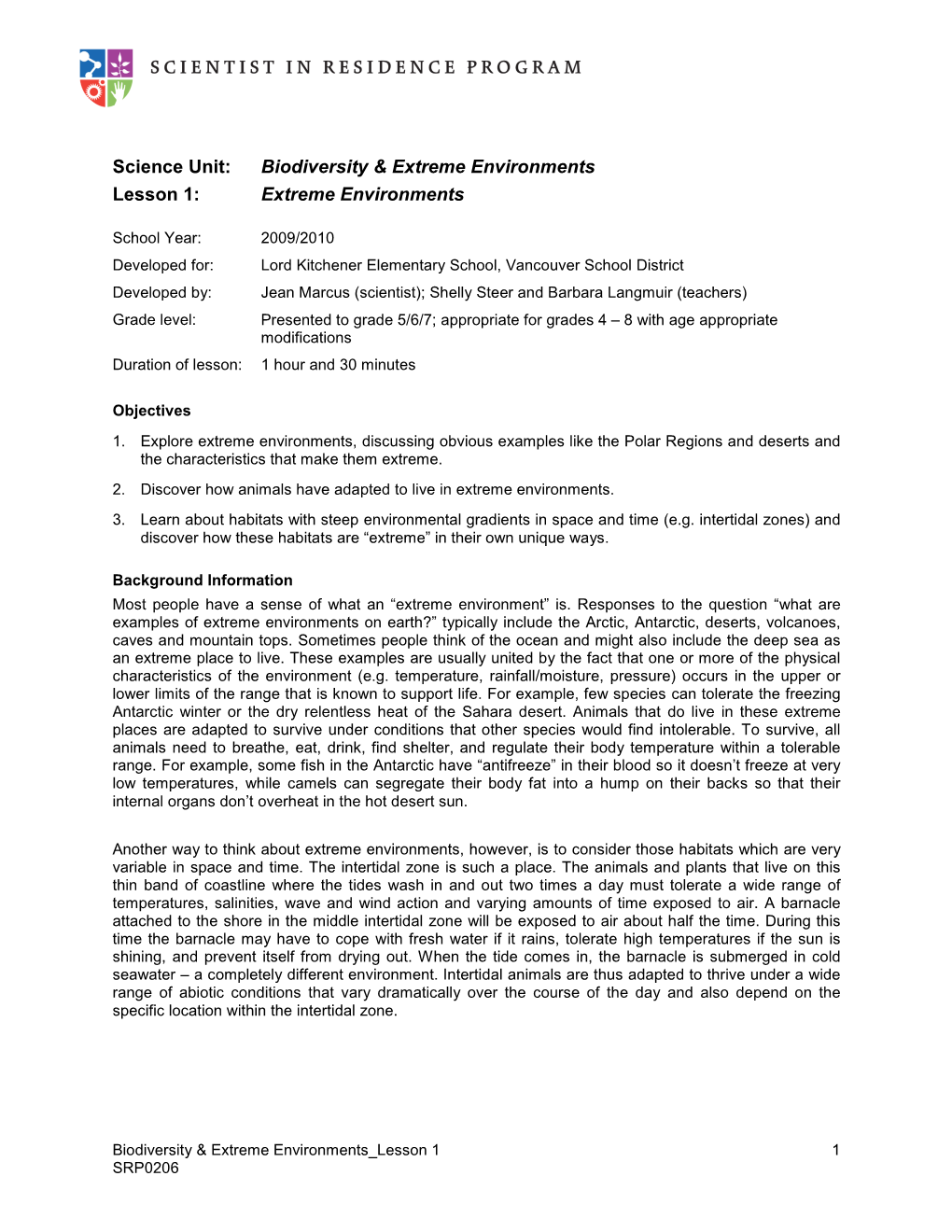 Extreme Environments Lesson 1: Extreme Environments