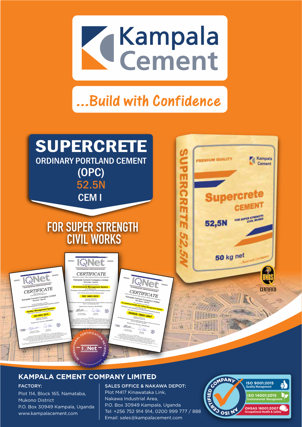 Supercrete Ordinary Portland Cement (Opc) 52.5N Cem I