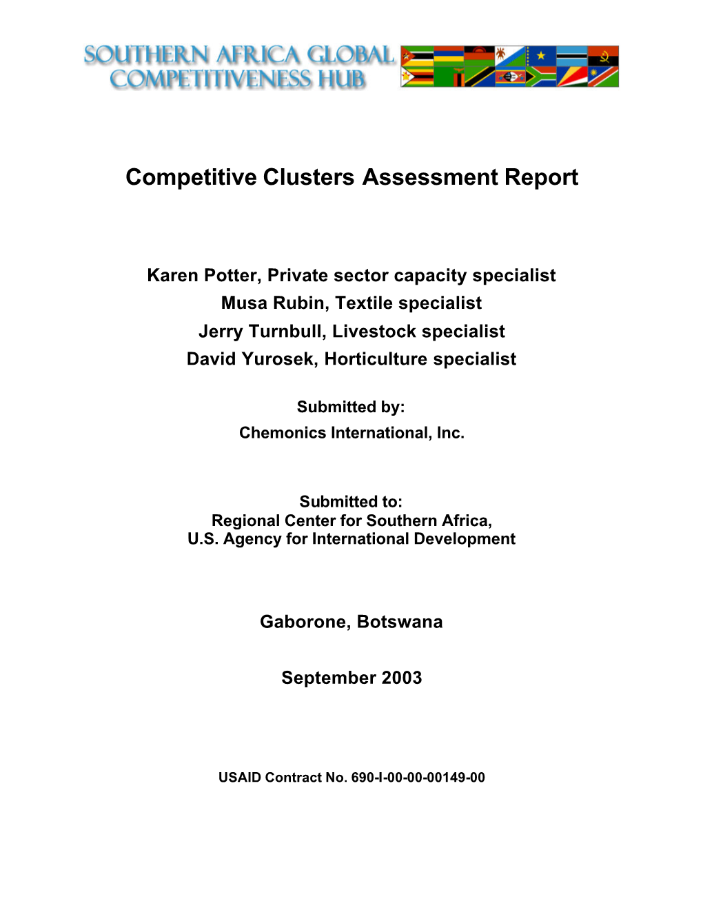 Competitive Clusters Assessment Report