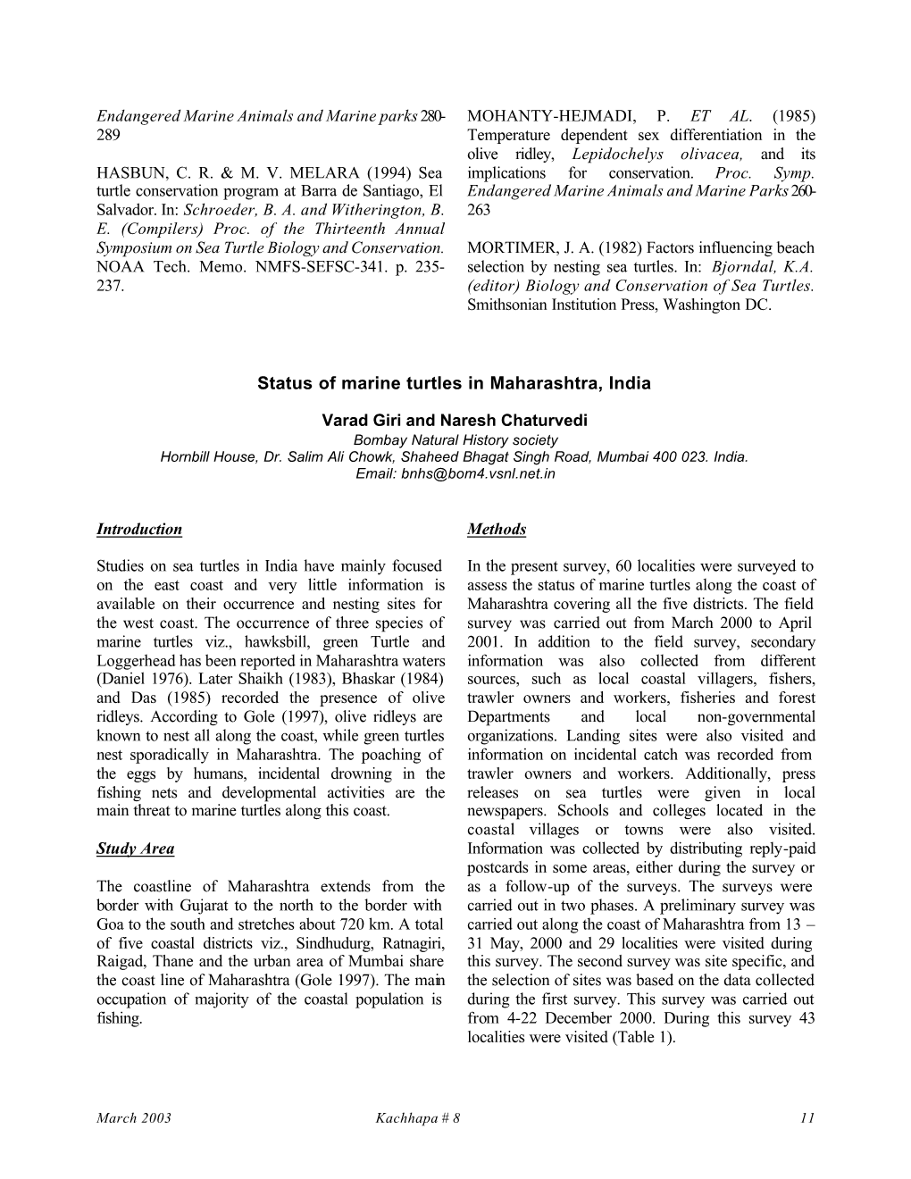 Status of Marine Turtles in Maharashtra, India