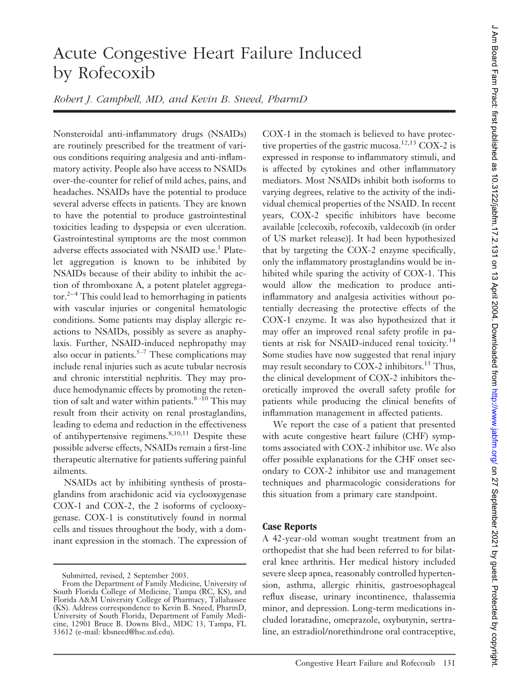 Acute Congestive Heart Failure Induced by Rofecoxib