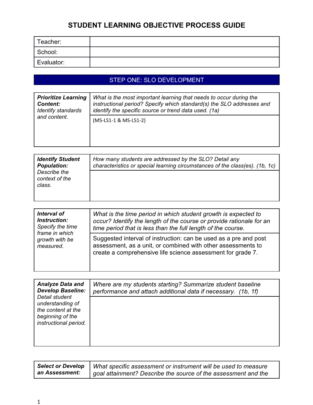 Student Learning Objective Process Guide s1