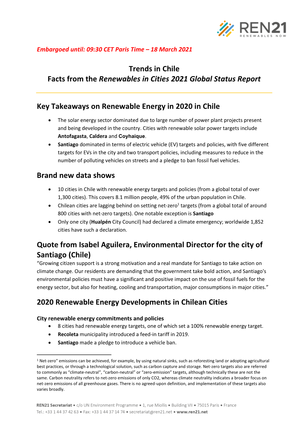 Chile Facts from the Renewables in Cities 2021 Global Status Report