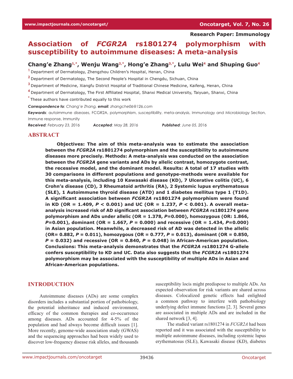Association of FCGR2A Rs1801274 Polymorphism with Susceptibility to Autoimmune Diseases: a Meta-Analysis