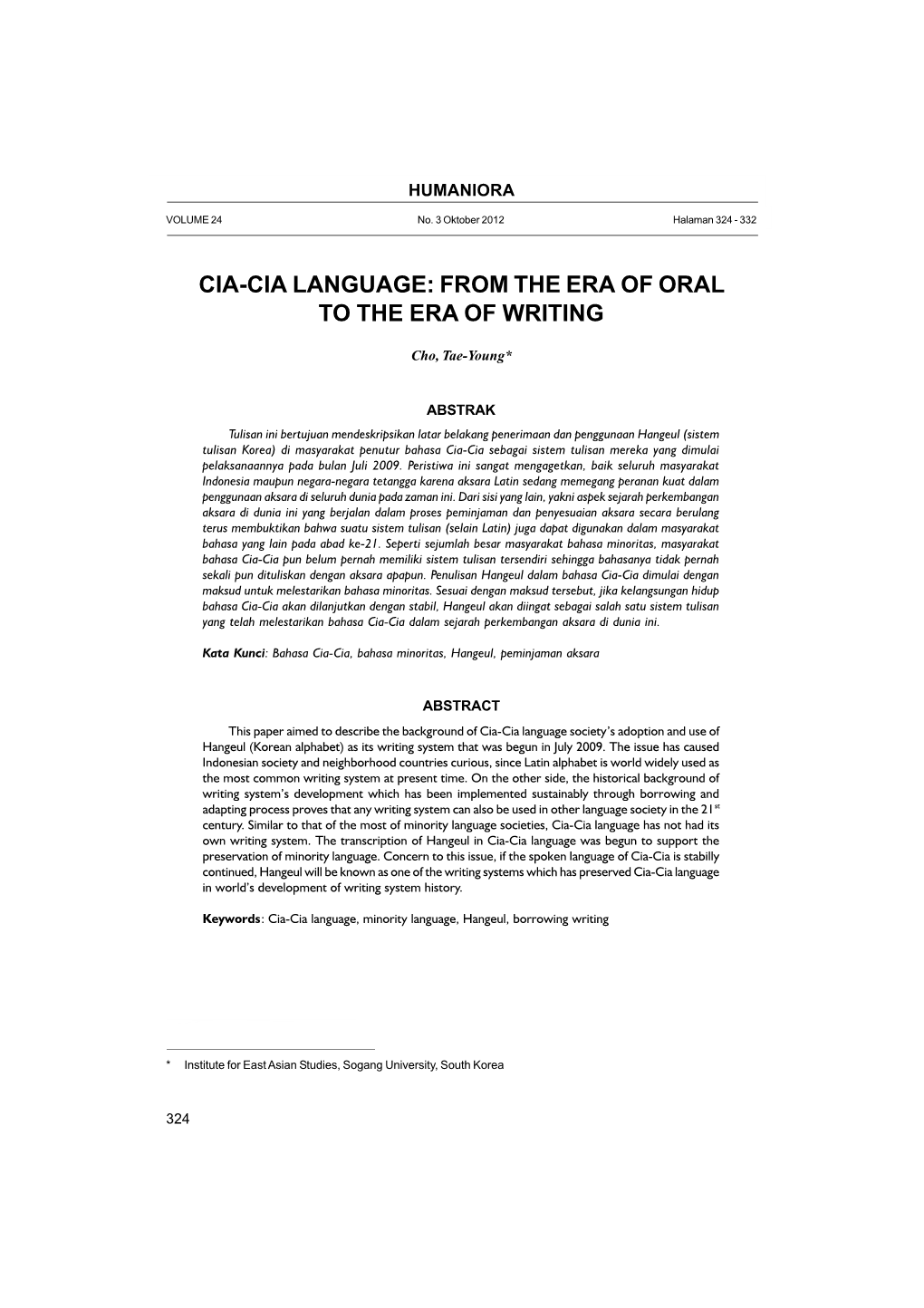 Cia-Cia Language: from the Era of Oral to the Era of Writing