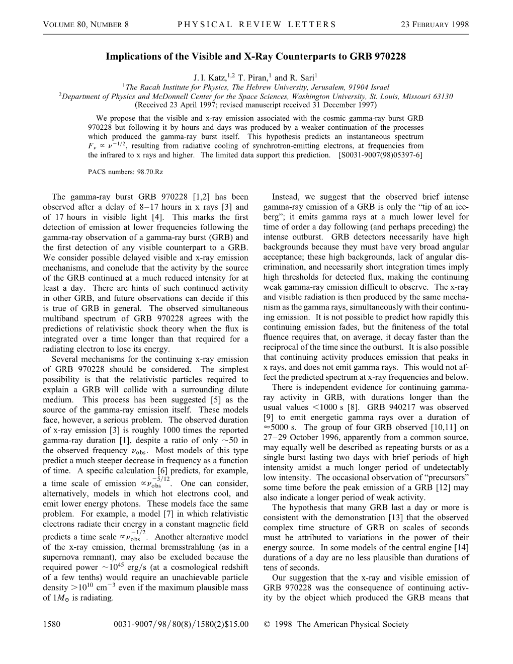 Implications of the Visible and X-Ray Counterparts to GRB 970228