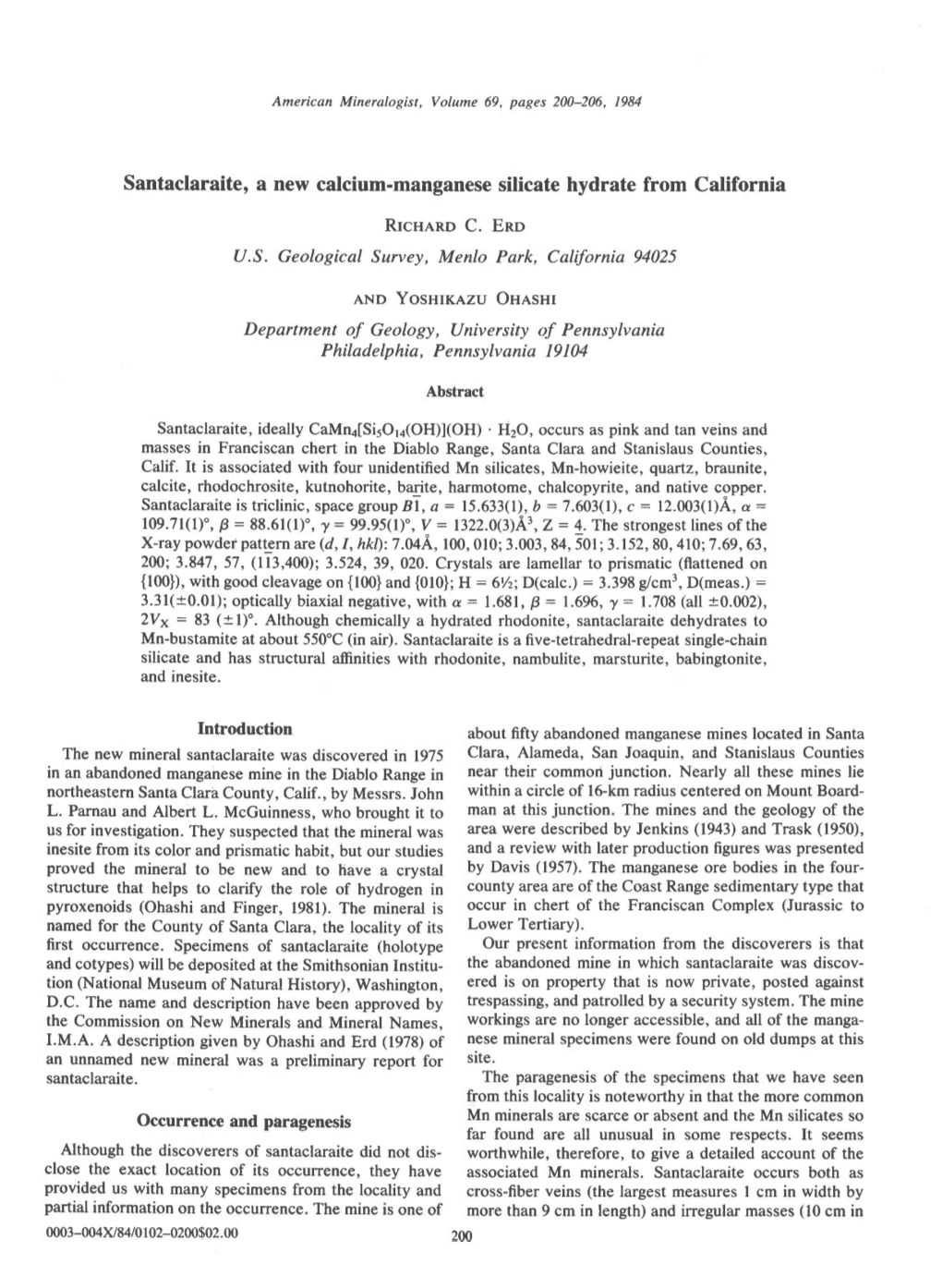 Santaclaraite, a New Calcium-Manganese Silicate