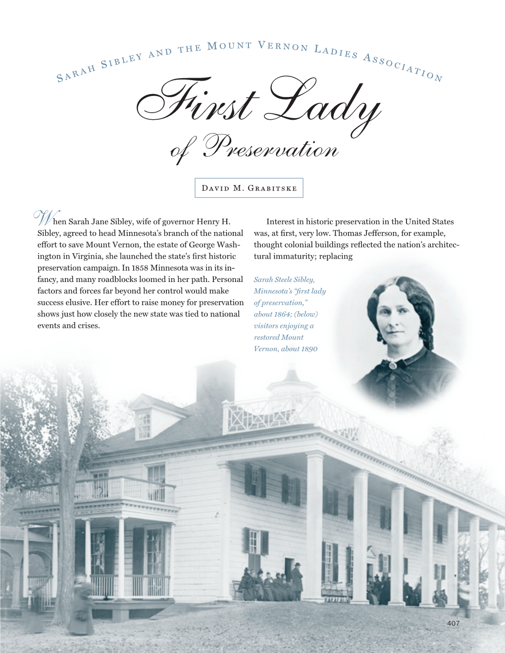 Sarah Sibley and the Mount Vernon Ladies Association