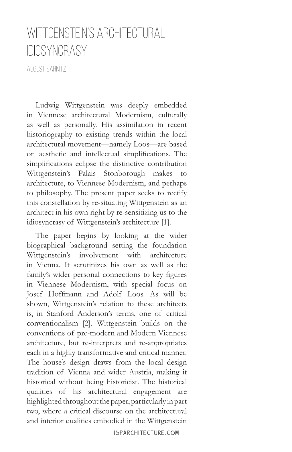 Wittgenstein's Architectural Idiosyncrasy