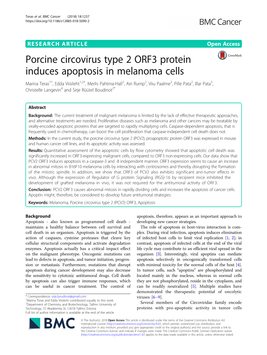 Porcine Circovirus Type 2 ORF3 Protein Induces Apoptosis in Melanoma Cells